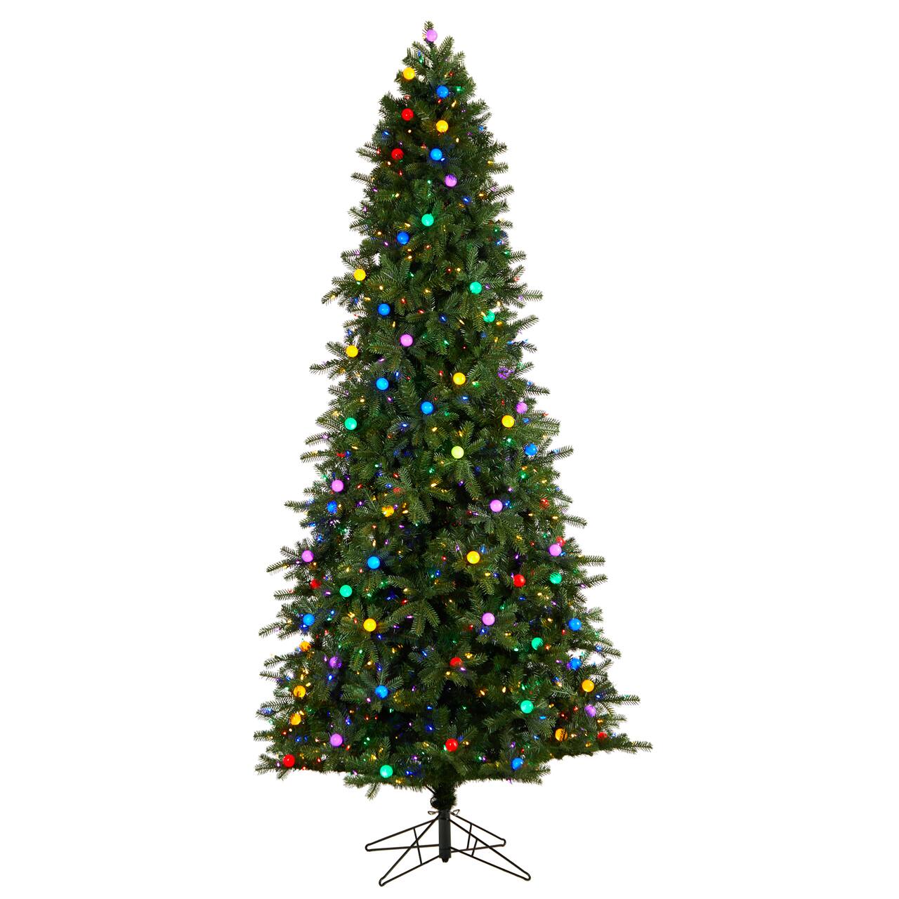 9.5ft. Pre-Lit Montana Mountain Fir Artificial Christmas Tree, Multicolor LED Lights & Globe Bulbs